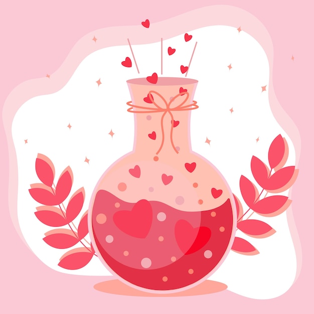 Love pink bottle with hearts for valentines day