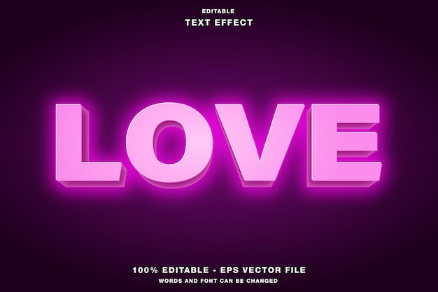 Vettore love pink neon light effetto di testo modificabile