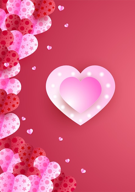 Vector love pink red heart shapes abstract background