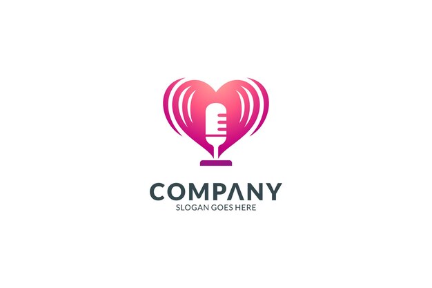 Love podcast logo template logo concept of heart with microphone inside