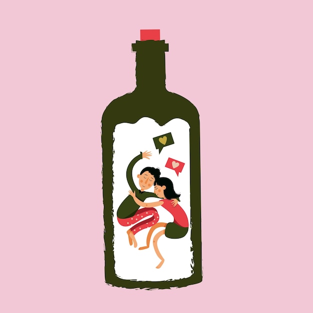 Плоская векторная иллюстрация бутылки яда любви ко дню святого валентина
