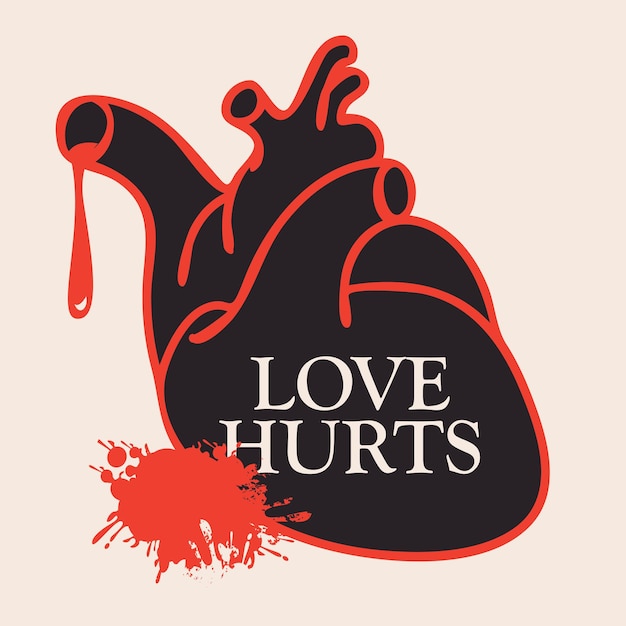 love poster with human heart and blood