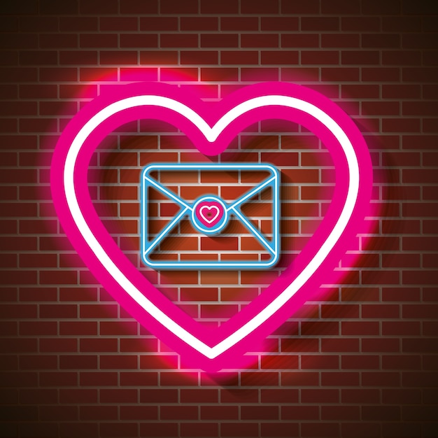 Love poster with neon lights vector illustration design