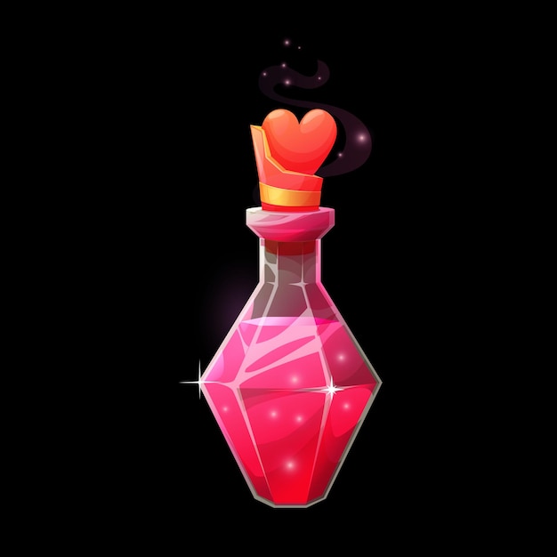 Love potion bottle, magic elixir in flask. halloween holiday