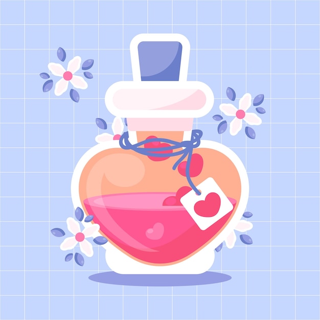 Love potion illustration flat design with hearts