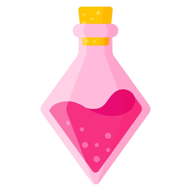 Love potion in pink rhombus bottle for the wedding or Valentine Day.