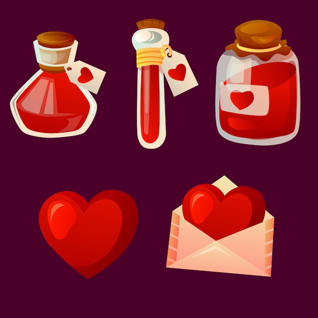 Vector love potion valentine item set