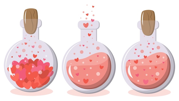 Love potions glass bottle with hearts