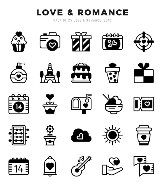 Love Romance elements Lineal Filled web icon set Simple vector illustration