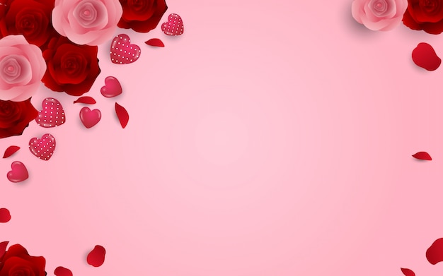 Vector love and romantic background with flowers and heart shape