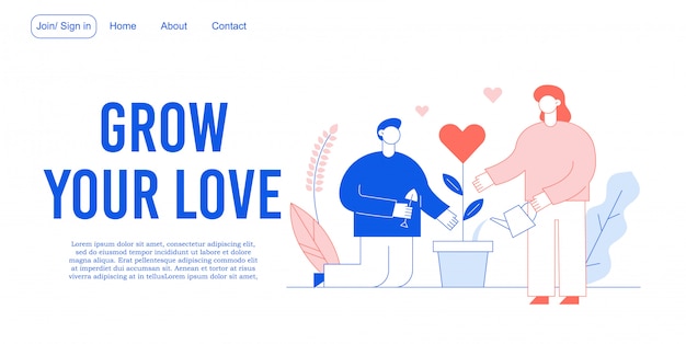 Vector love romantic relation, charity acts landing page