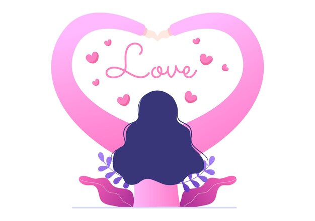 Love Sign Illustration to Self Care Valentines or Yourself Icon in Different Actions of Happiness