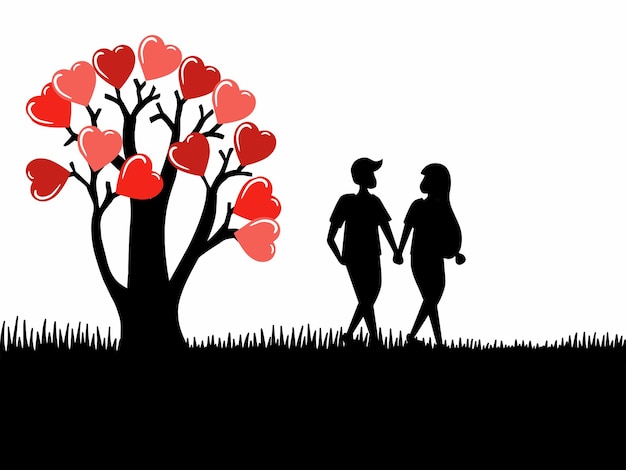Vettore amore silhouette sfondo san valentino