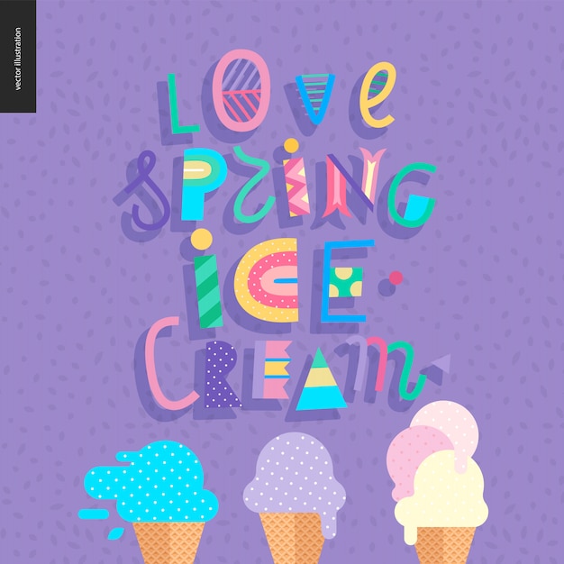 Vector love spring ice cream lettering