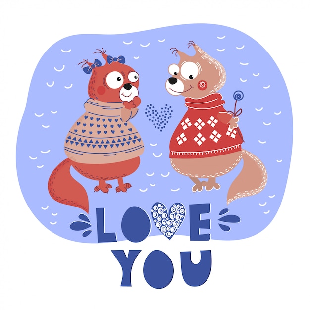 LOVE SQUIRREL Valentine Cartoon Animal Set