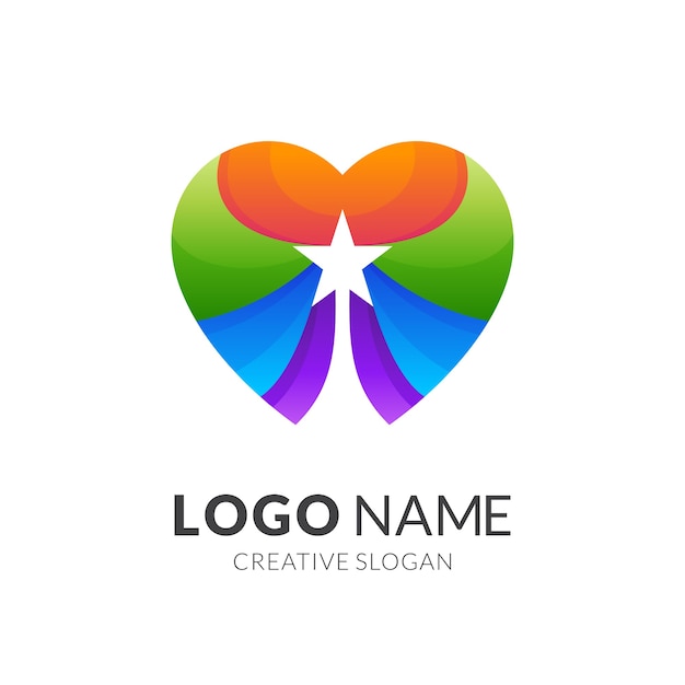Amore logo stella, amore e stella, logo combinato con stile colorato 3d