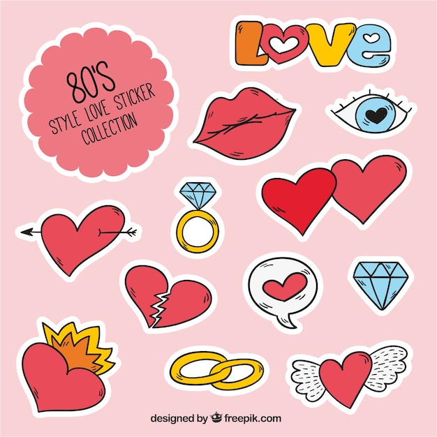 Love sticker collection in 80's style