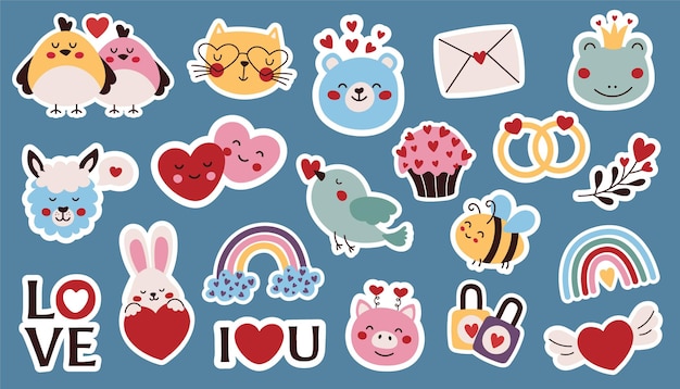 Love stickers collection with cute animals