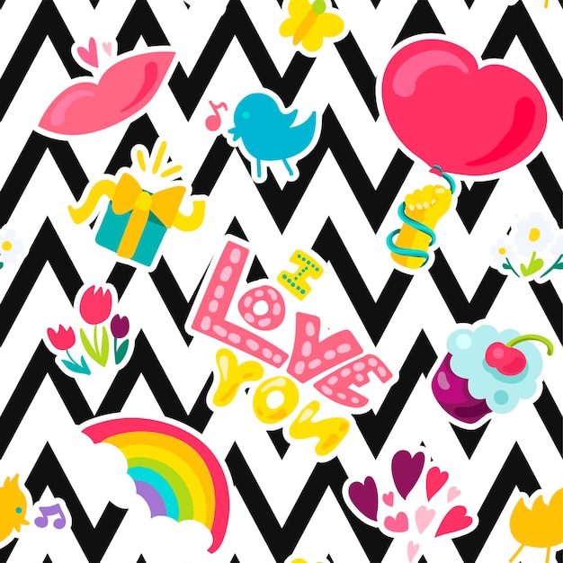 Love stickers seamless vector pattern