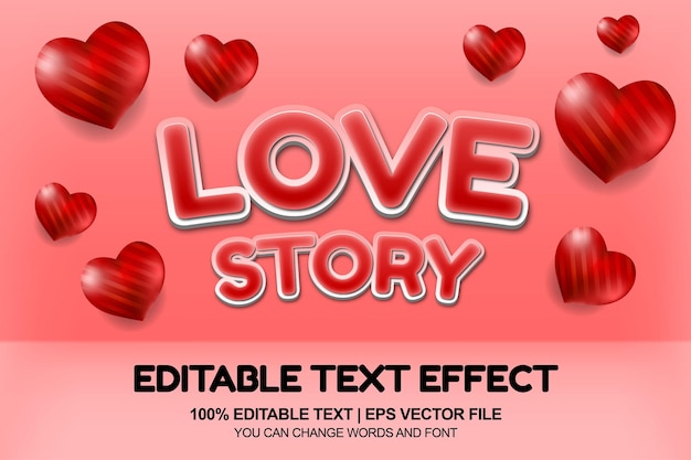 Love story editable text style effect with realistic heart