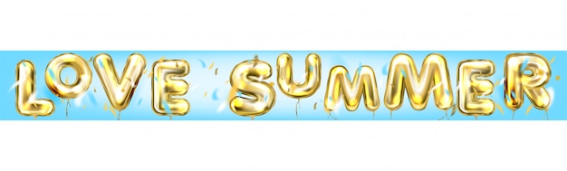 Love Summer disco poster by foil balloons in blue air