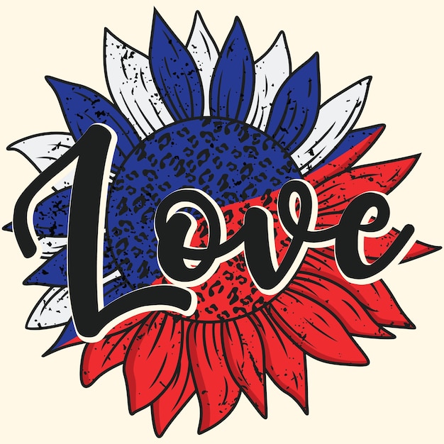 미국 7월 4일 축하 디자인 일러스트레이션 벡터를 위한 해바라기 사랑