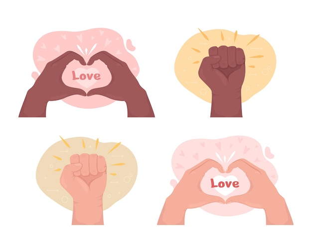 Love and support 2d vector isolated illustration set