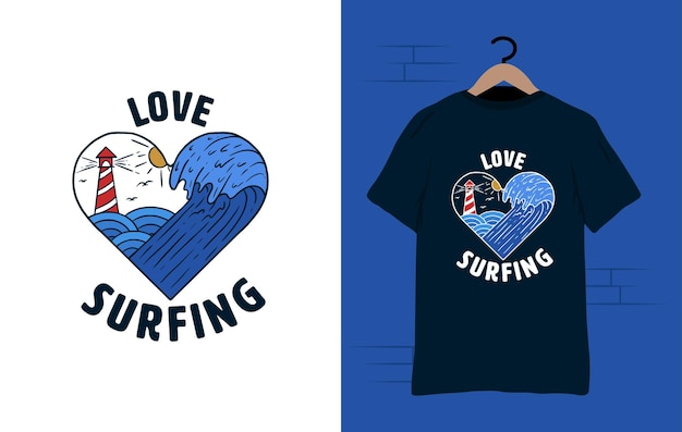 Любовь Серфинг Иллюстрации Векторный Дизайн Футболки