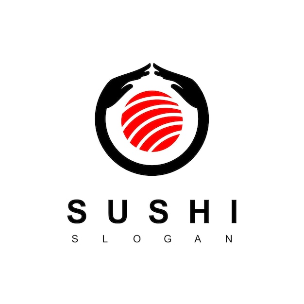 Love sushi logo con il simbolo della mano che abbraccia