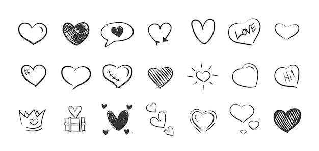 Vector love symbol doodles illustration, hand drawn heart icon set