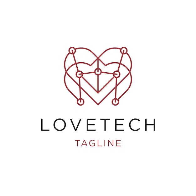 Вектор Шаблон логотипа линии технологии любви плоский вектор