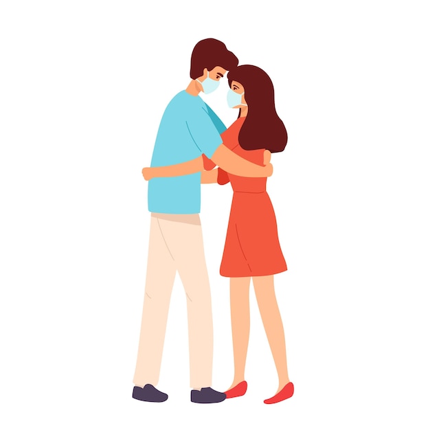 Vector love tenderness and romantic feelings concept. young loving smiling couple boy and girl standing hug