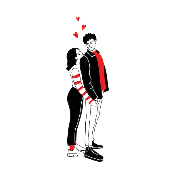 Love tenderness and romantic feelings concept Young loving smiling couple boy and girl standing hugging each other feeling in love illustration