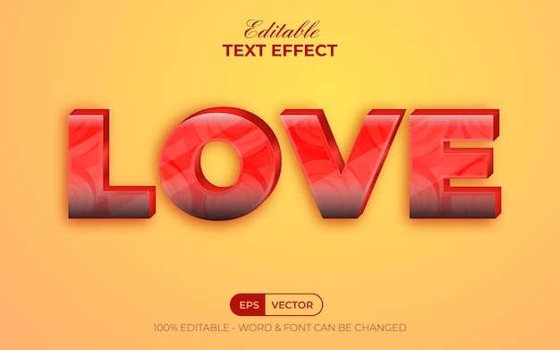 Love text effect glossy style theme. editable text effect.