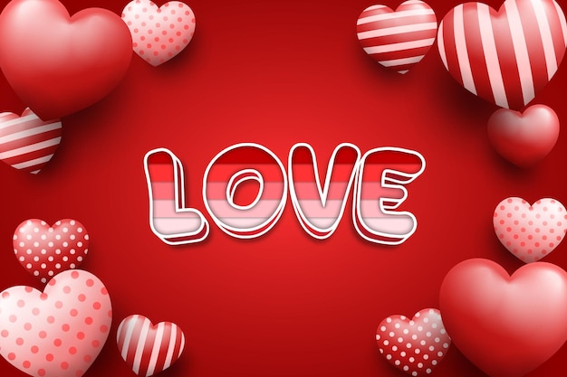 Vector love text effect with heart shape ornament