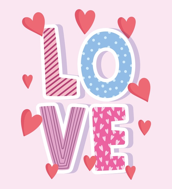 Vector love text hearts decoration romantic design