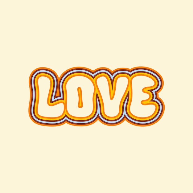 Love text in retro vintage style 60s 70s isolated on pastel background Trendy vector print