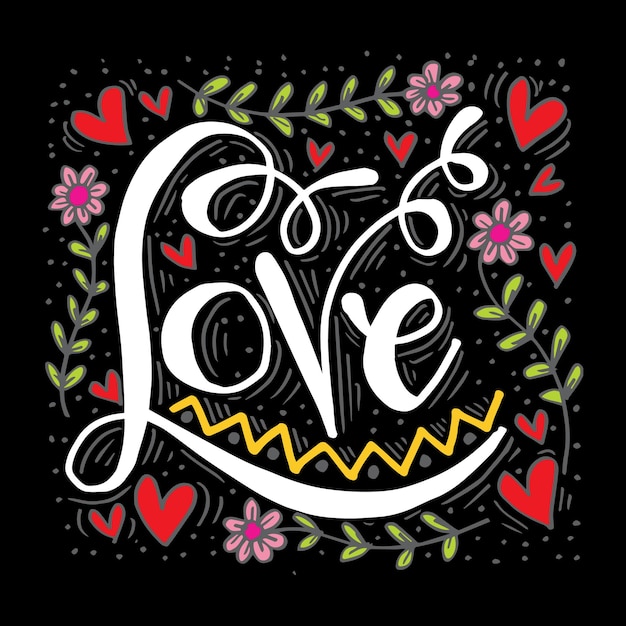 Love text romantic lettering with floral