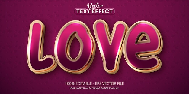 Love text, shiny rose gold color style editable text effect on pink background