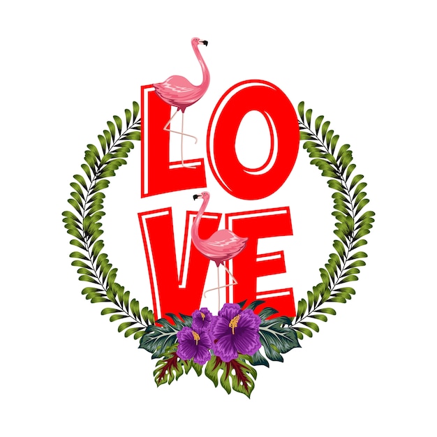 Vector love text with floral background