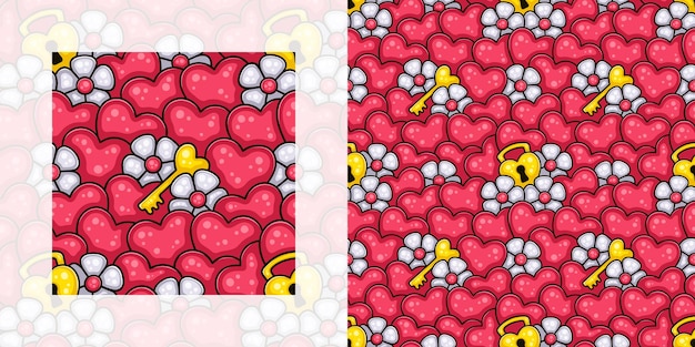 Love themed seamless doodle pattern for valentines day and weddings