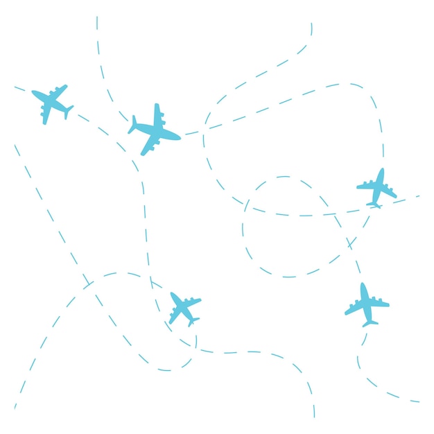 Vector love travel concept illustration in vector airplane flying and leave a blue dashed trace line