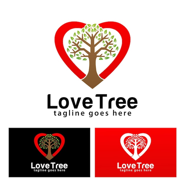 Vettore modello di progettazione del logo dell'albero di amore