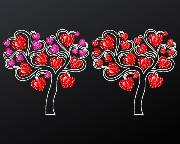 Love Tree Set Vector Made Of Peal And Diamond Rhinestone