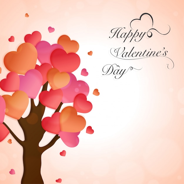 Love tree with glossy hearts, happy valentines day concept.