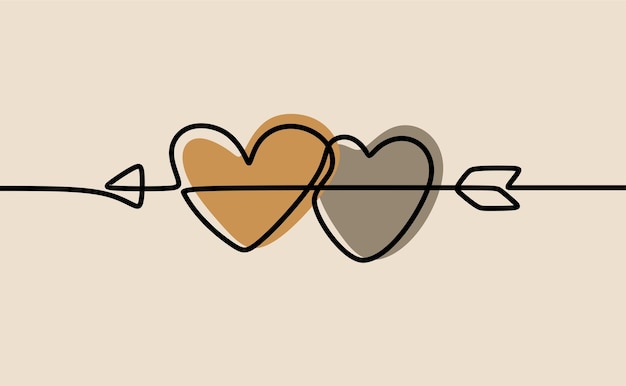 Love twin heart arrow oneline continuous line art