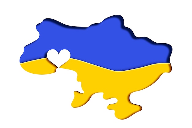 Love Ukraine paper cut out vector illustration national symbol blue and yellow flagmap silhouette