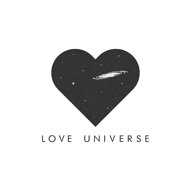 Love universe logo Eenvoudige minimale zwarte hartvorm buitenaardse ruimte sterren en Melkweg logo ontwerp