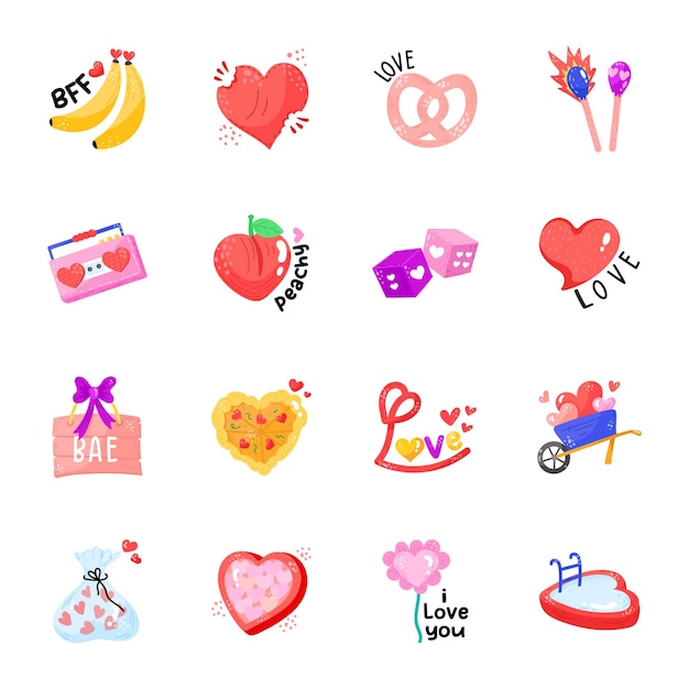 Love and Valentine Accessories Hand Drawn Stickers