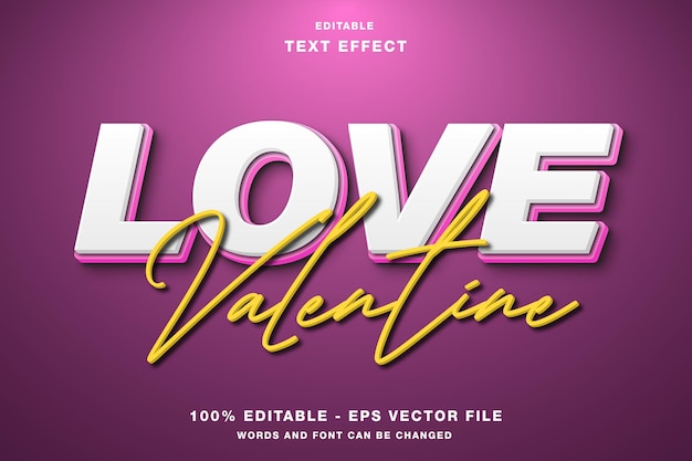 Vettore love valentine effetto di testo modificabile